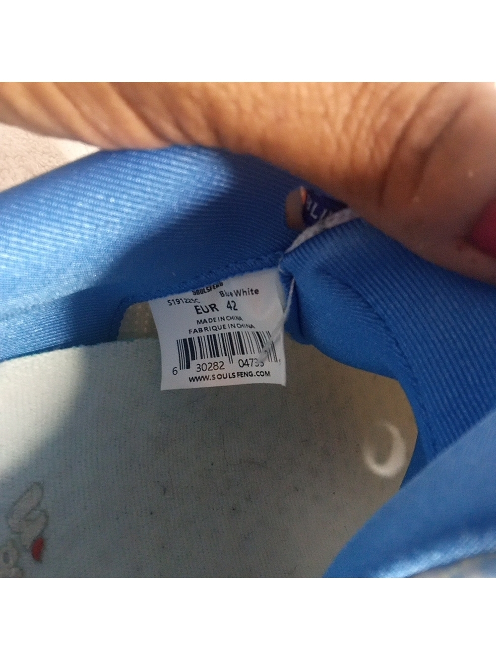 Blue and White Athletic Shoes